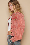 POL Raw Hem Button Up Cropped Denim Jacket - Trendsi