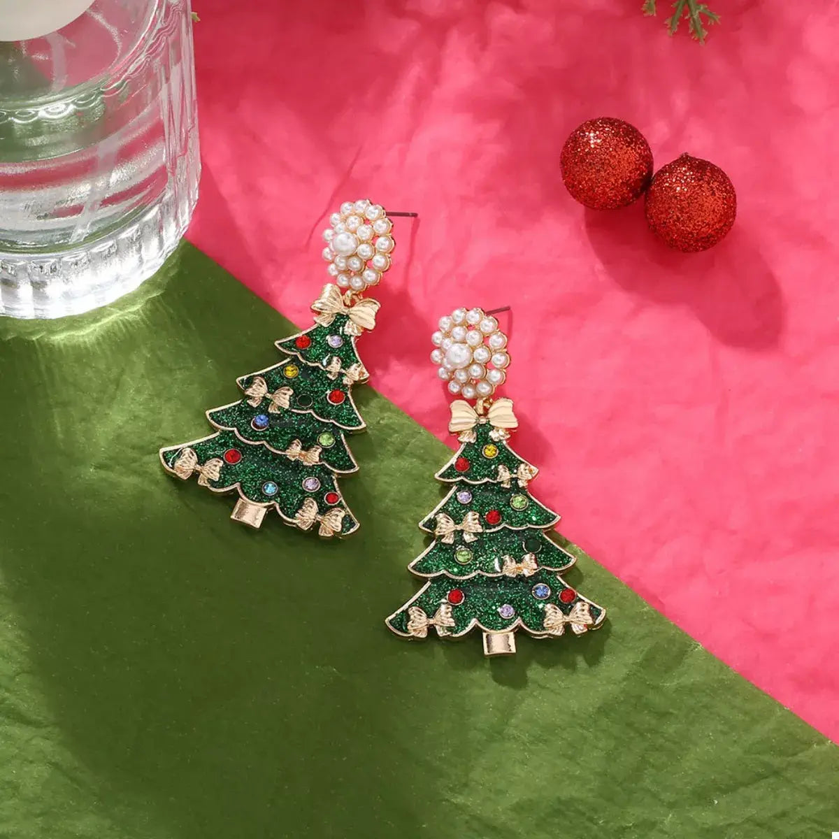 Christmas Tree Bow Earrings - Trendsi - Flyclothing LLC