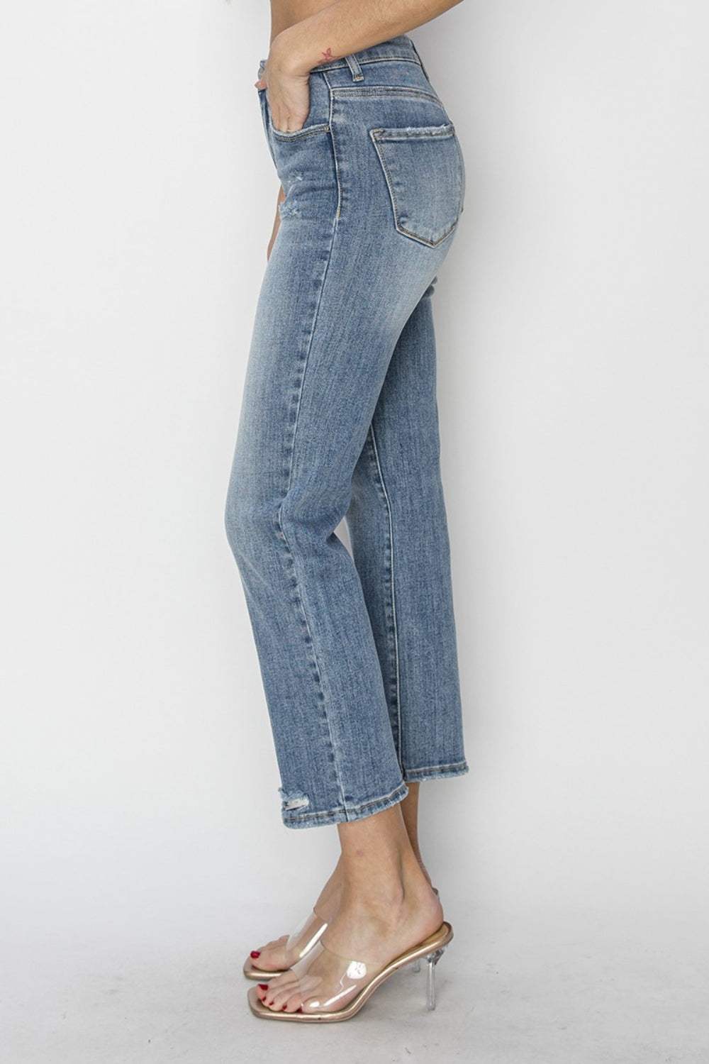 RISEN Full Size High Waist Distressed Cropped Jeans - Trendsi - Flyclothing LLC
