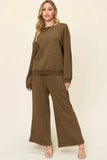 Double Take Full Size Texture Long Sleeve Top and Pants Set - Trendsi - Flyclothing LLC