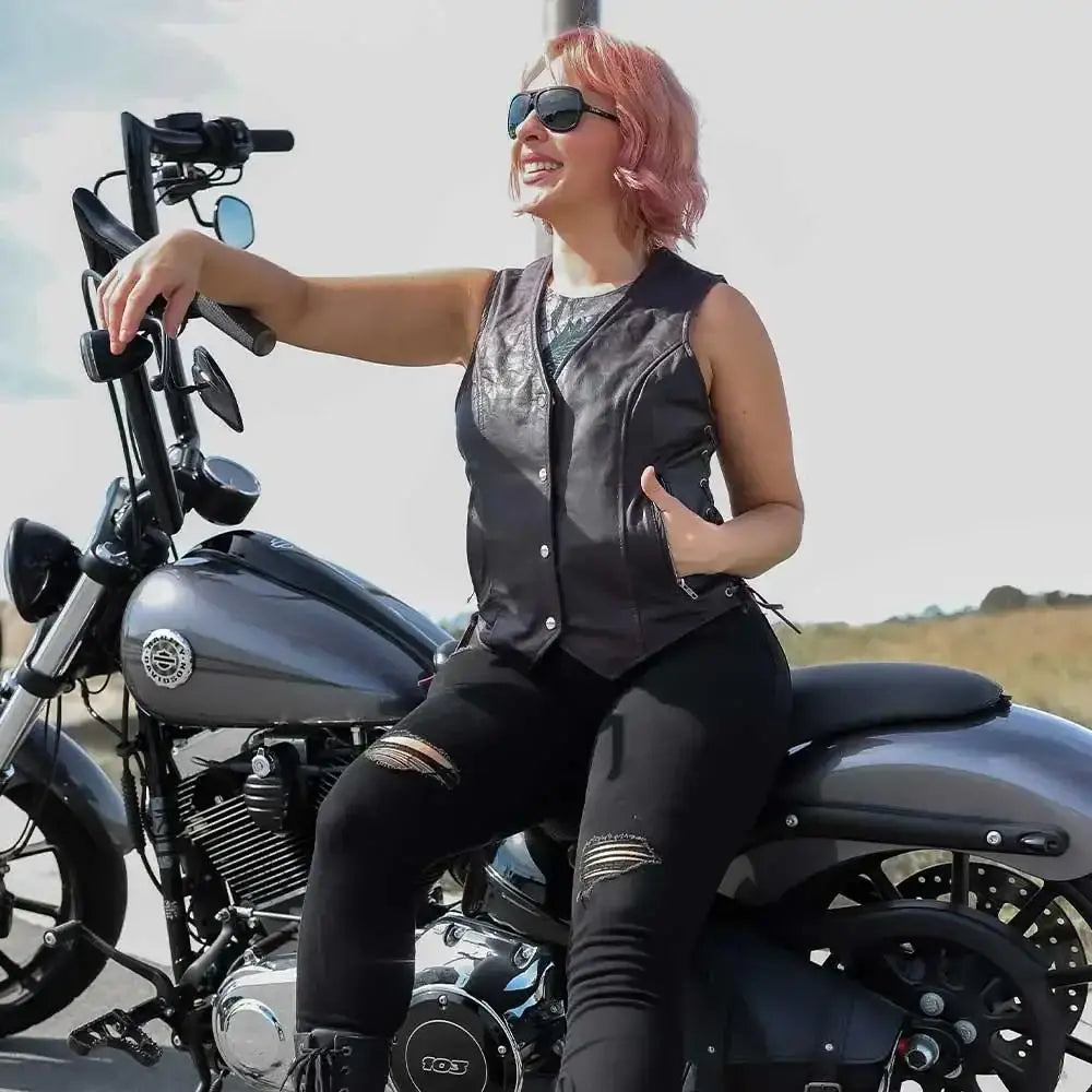 Lilly- Ladies Purple Leather Vest - Unik Just for Bikers - Flyclothing LLC