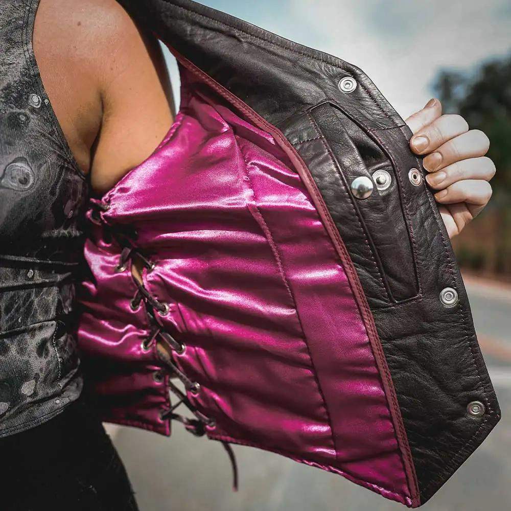 Lilly- Ladies Purple Leather Vest - Unik Just for Bikers - Flyclothing LLC