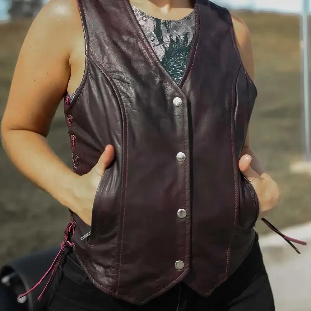 Lilly- Ladies Purple Leather Vest - Unik Just for Bikers - Flyclothing LLC