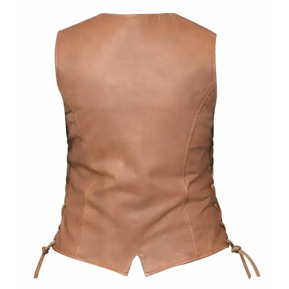 Leah - Ladies Brown Leather Vest - Unik Just for Bikers - Flyclothing LLC