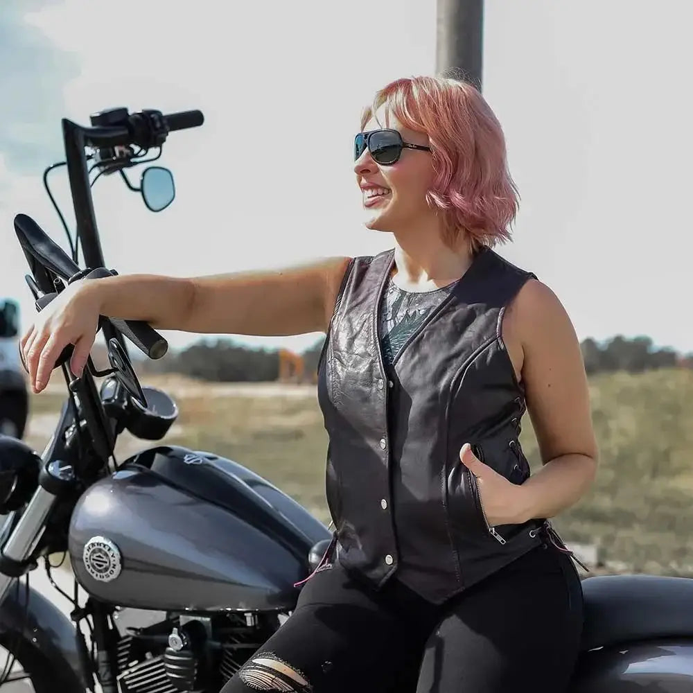 Lilly- Ladies Purple Leather Vest - Unik Just for Bikers - Flyclothing LLC