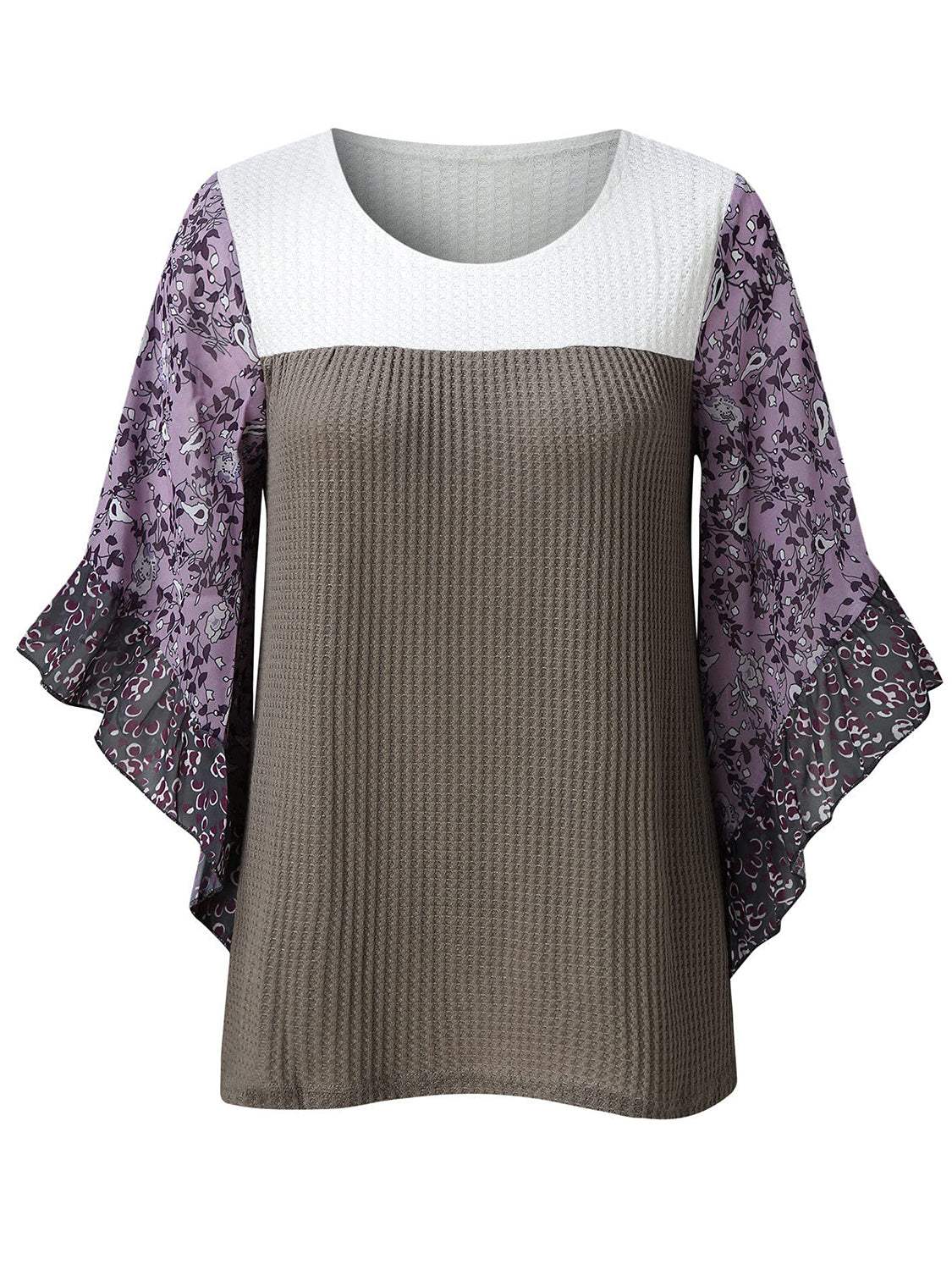 Full Size Printed Round Neck Three-Quarter Sleeve Blouse - Trendsi - Flyclothing LLC