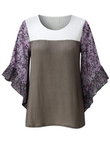 Full Size Printed Round Neck Three-Quarter Sleeve Blouse - Trendsi - Flyclothing LLC