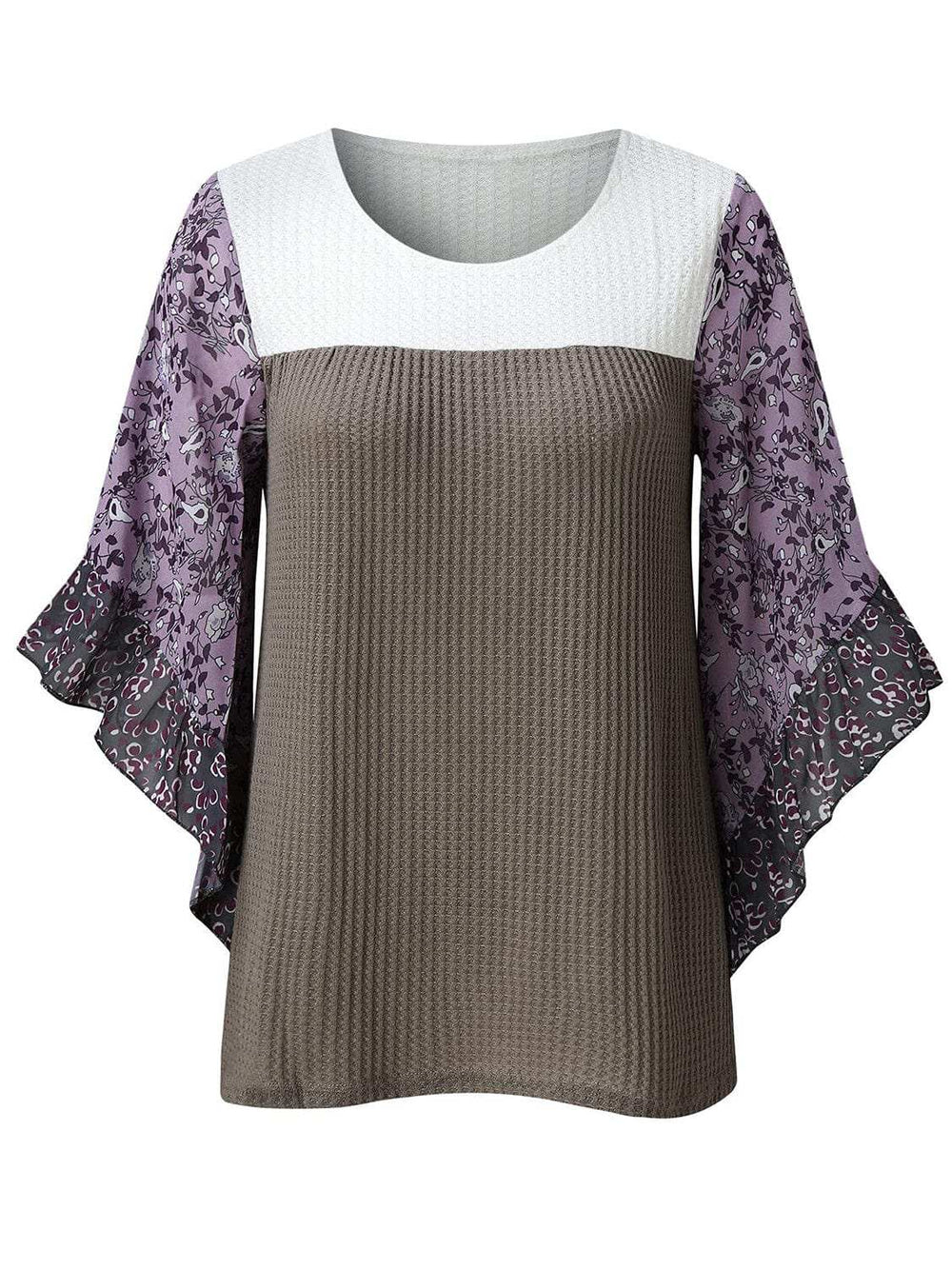Full Size Printed Round Neck Three-Quarter Sleeve Blouse - Trendsi - Flyclothing LLC