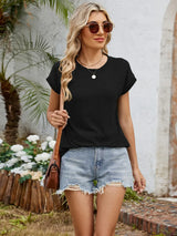 Round Neck Short Sleeve T-Shirt - Trendsi - Flyclothing LLC