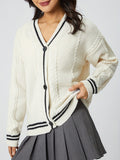 Star Embroidered V-Neck Long Sleeve Cardigan - Trendsi
