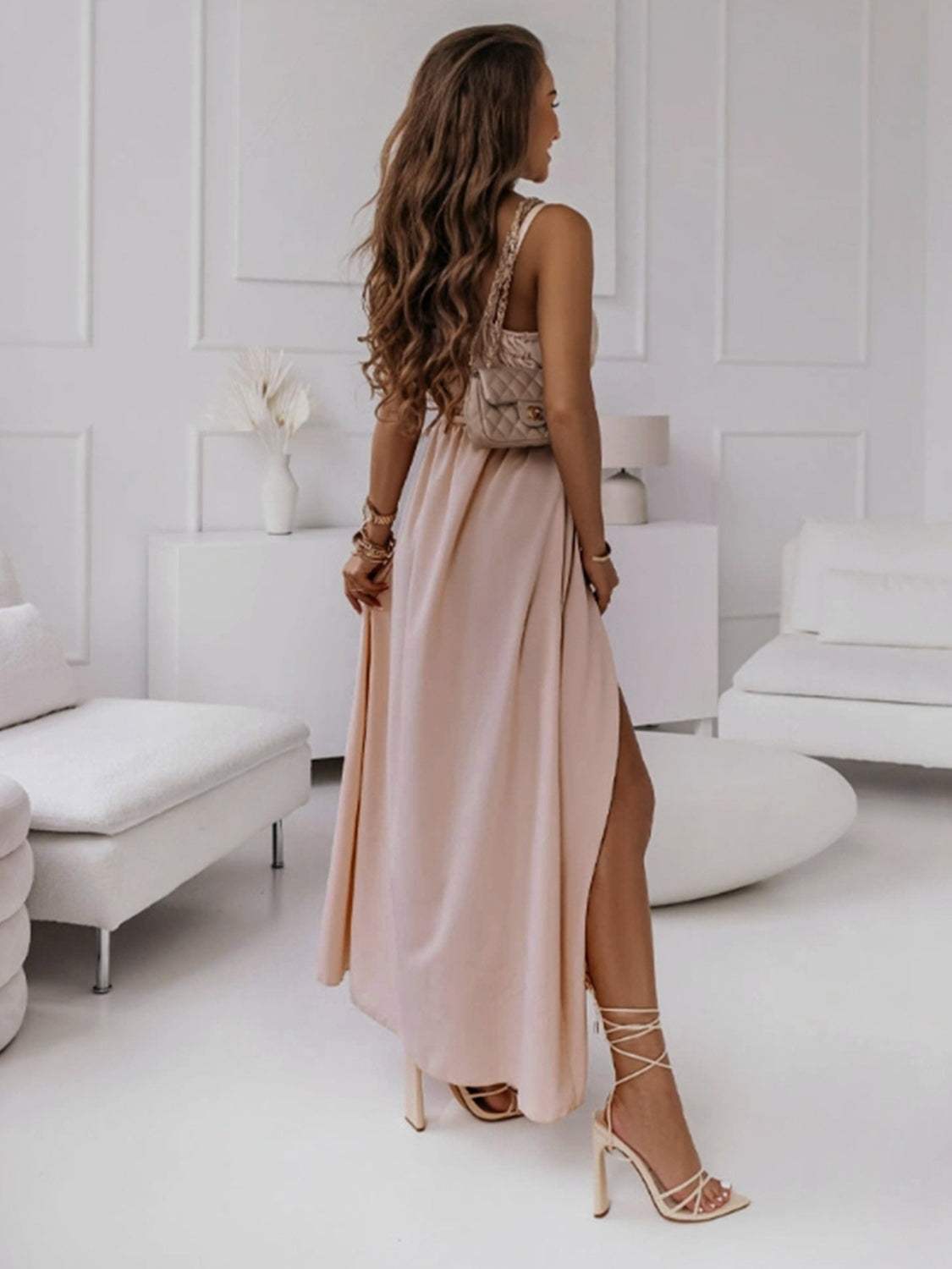 Tied Surplice Sleeveless Midi Cami Dress - Trendsi - Flyclothing LLC