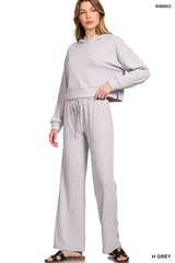 Zenana Drop Shoulder Ribbed Crop Hoodie - Trendsi - Flyclothing LLC