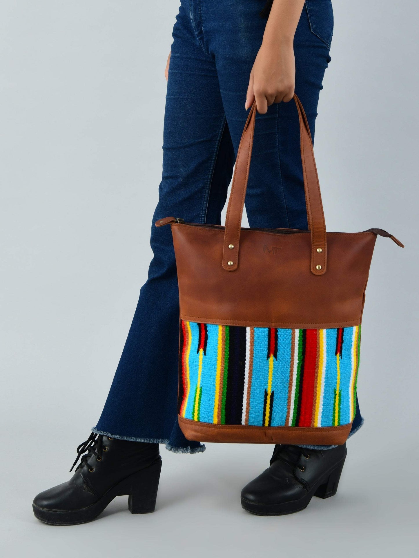 Multicoloured Leather Tote Bag - Classy Leather Bags - Flyclothing LLC