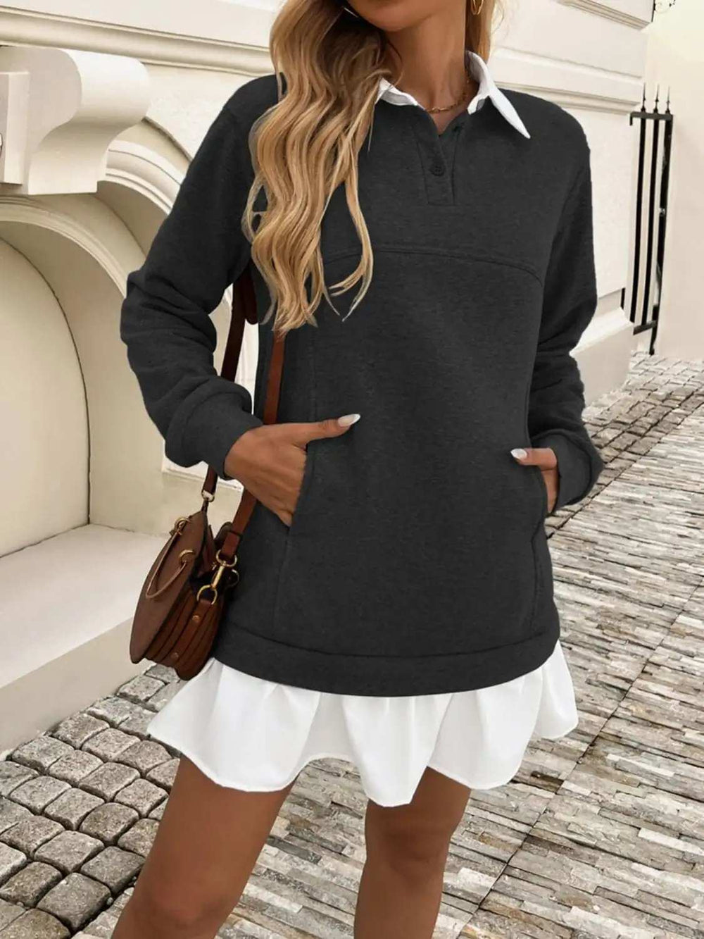 Devine Ruffle Hem Long Sleeve Mini Dress - Trendsi - Flyclothing LLC