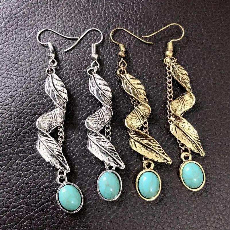 Alloy Leaf Artificial Turquoise Earrings - Trendsi - Flyclothing LLC