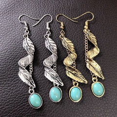 Alloy Leaf Artificial Turquoise Earrings - Trendsi