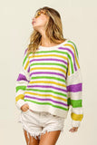 BiBi Mardi Gras Colors Stripe Comfy Sweater - Trendsi - Flyclothing LLC