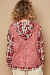 POL Star Patch Plaid Long Sleeve Hooded Top - Trendsi - Flyclothing LLC