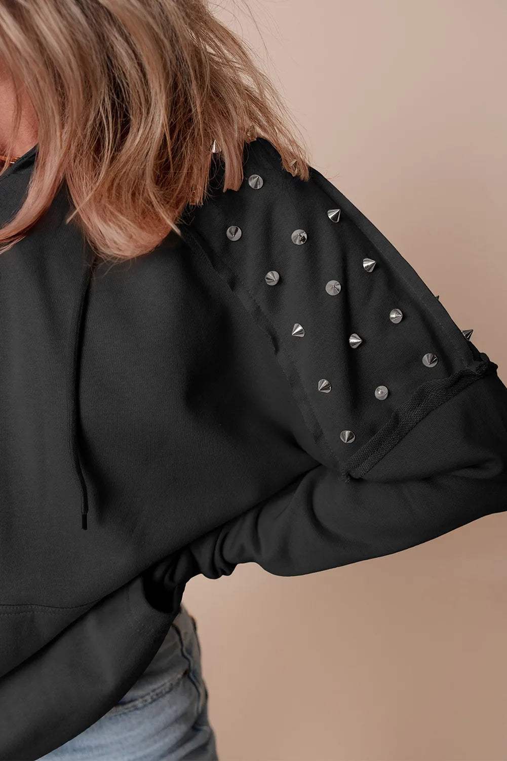 Rivet Drawstring Long Sleeve Hoodie - Trendsi - Flyclothing LLC