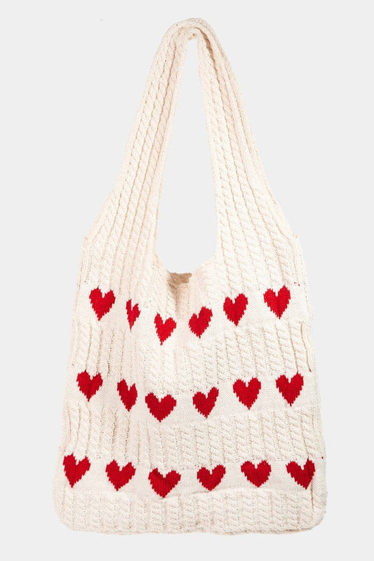 Fame Contrast Heart Crochet Tote Bag - Trendsi