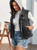 Pocketed Button Up Hooded Denim Jacket - Trendsi