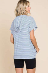 Culture Code Full Size Striped Short Sleeve Hooded Top - Trendsi - Flyclothing LLC