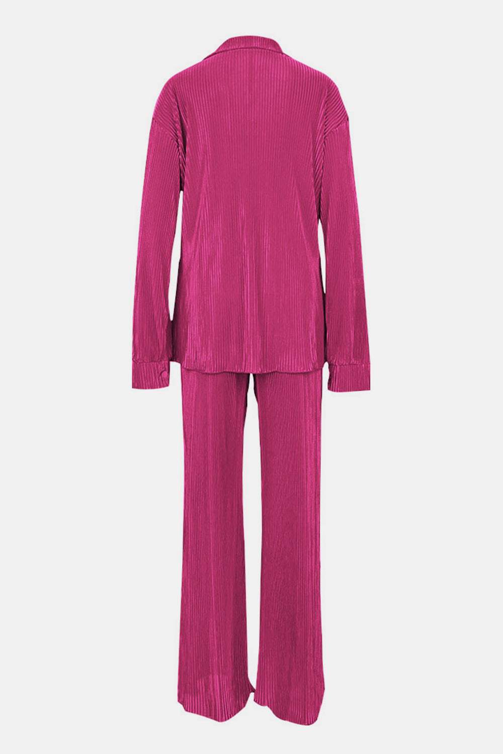 Textured Button Up Collared Neck Top and Pants Set - Trendsi - Flyclothing LLC