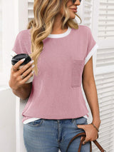 Contrast Trim Round Neck Short Sleeve T-Shirt - Trendsi - Flyclothing LLC