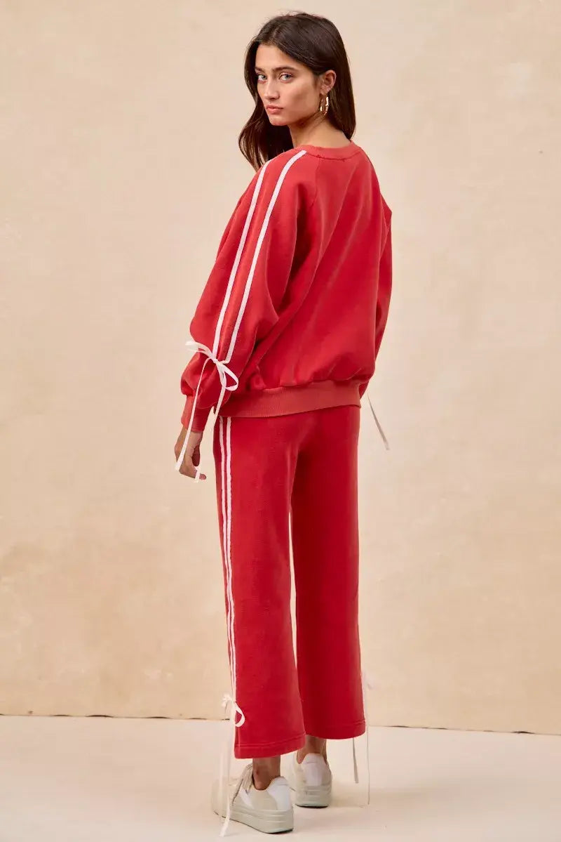 BiBi Side Lined Bow Details Fleece Sweatpants - Trendsi - Flyclothing LLC