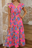 Boho Floral V Neck Ruffle Tiered Dress - Trendsi - Flyclothing LLC