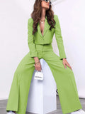Lapel Collar Cropped Top and Wide Leg Pants Set - Trendsi - Flyclothing LLC