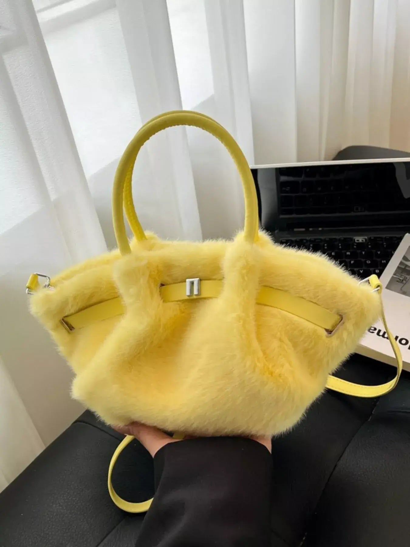 Fluffy Crossbody Bag with Buckle Detail - Trendsi - Flyclothing LLC