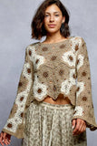 POL Floral Weave Pattern Crochet Cropped Top with Beads Detail - Trendsi - Flyclothing LLC