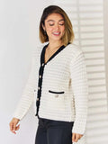 Contrast Trim Button Up Cardigan - Trendsi - Flyclothing LLC