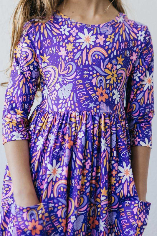 No Bad Days 3/4 Sleeve Pocket Twirl Dress - Mila & Rose ® - Flyclothing LLC