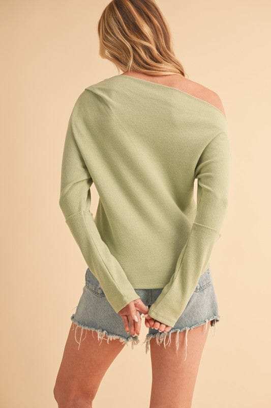 Aemi + Co One Shoulder Long Sleeve Knit Top - Trendsi - Flyclothing LLC