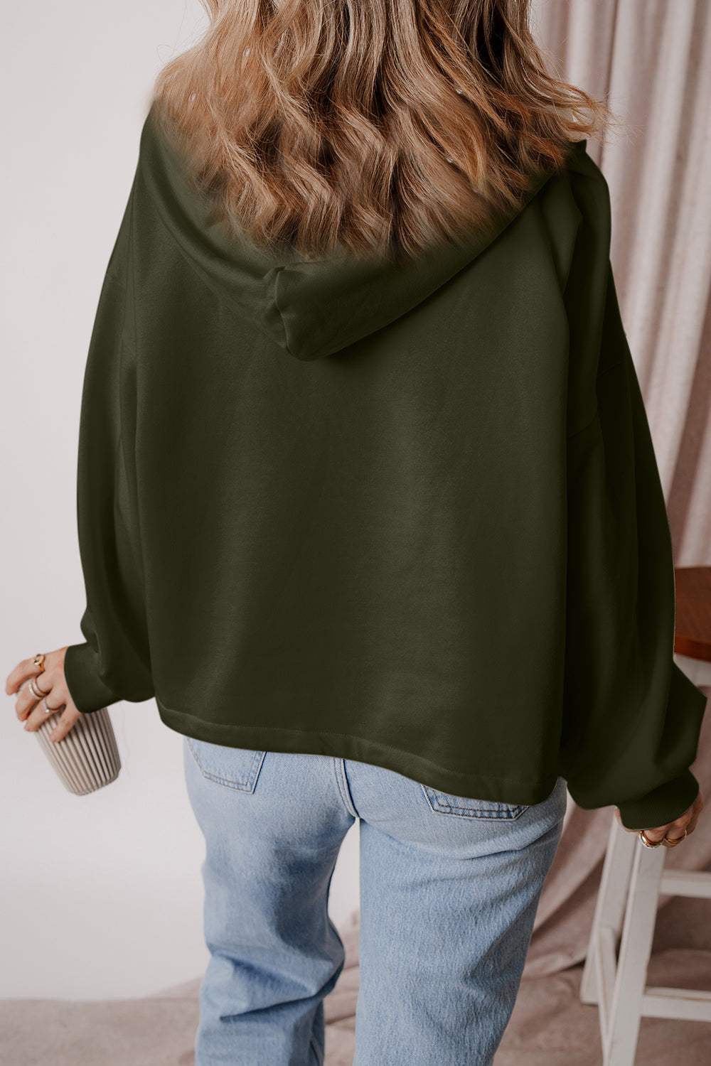 Pocketed Half Zip Dropped Shoulder Hoodie - Trendsi - Flyclothing LLC