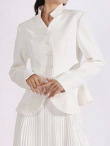 Button Up Long Sleeve Top and Pleated Skirt Set - Trendsi - Flyclothing LLC