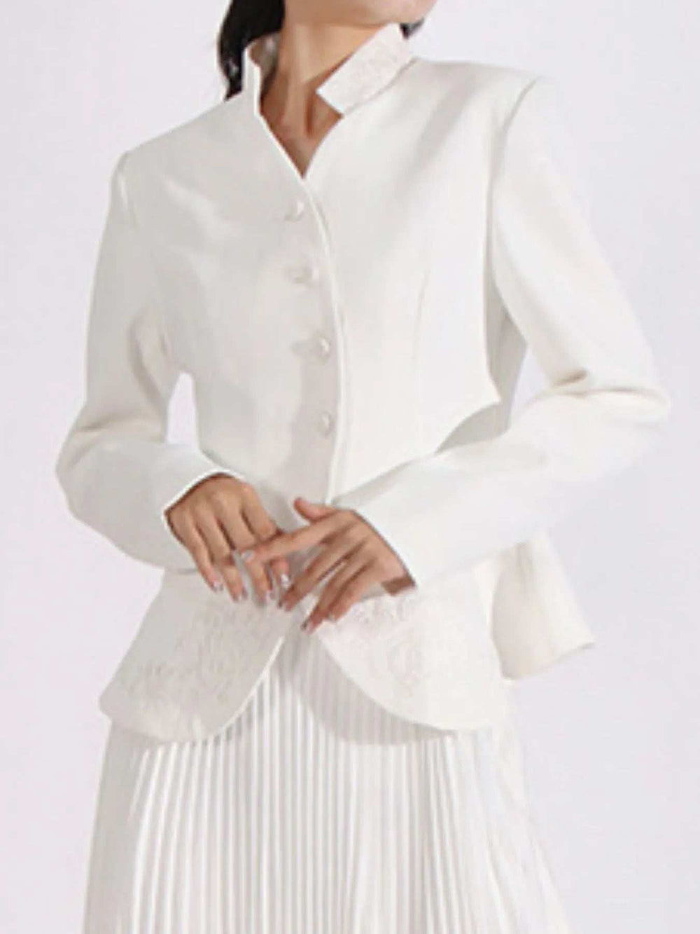 Button Up Long Sleeve Top and Pleated Skirt Set - Trendsi - Flyclothing LLC