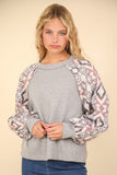 VERY J Printed Long Sleeve Round Neck Knit Top - Trendsi