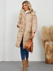Long Sleeve Longline Hooded Winter Coat - Trendsi