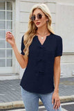 Notched Short Sleeve Blouse - Trendsi - Flyclothing LLC