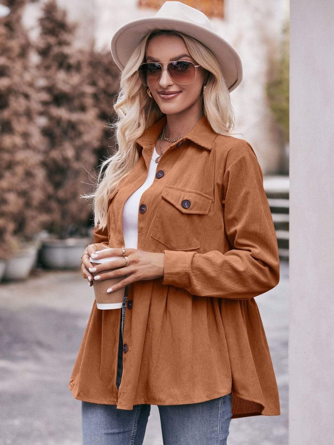 Mandy Collared Neck Long Sleeve Shirt - Trendsi - Flyclothing LLC