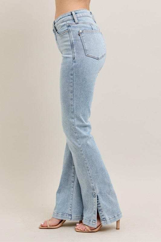 Judy Blue Full Size Tummy Control Vintage Wash Side Slit Slim Boot Jeans Plus Size - Trendsi - Flyclothing LLC