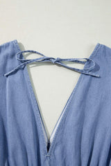 Tied Plunge Three-Quarter Sleeve Denim Dress - Trendsi - Flyclothing LLC