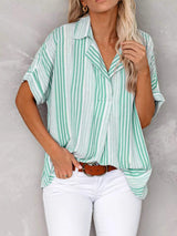 Full Size Collared Neck Half Sleeve Shirt Plus Size - Trendsi - Flyclothing LLC
