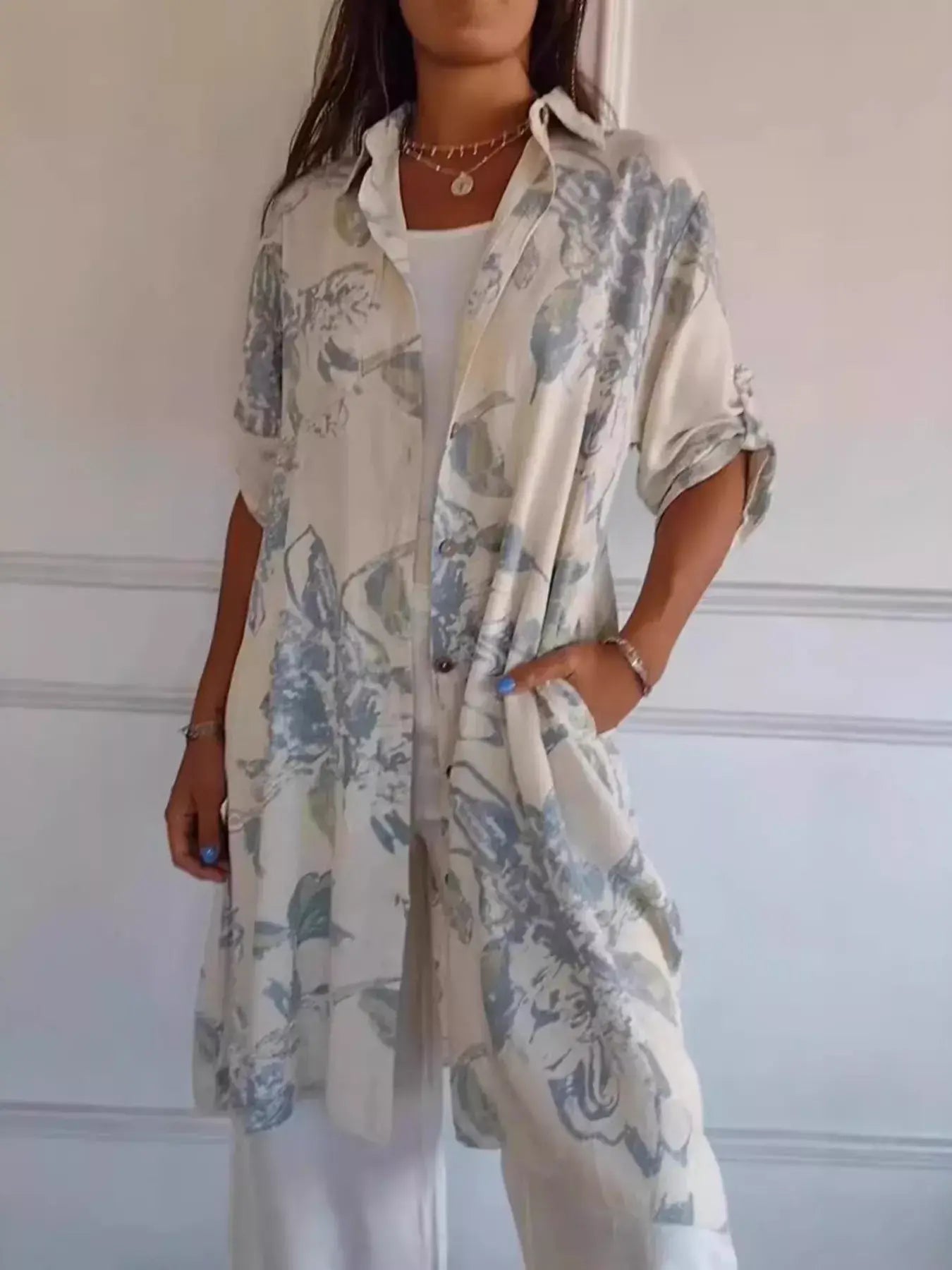 Full Size Floral Print Button-Up Shirt Dress Plus Size - Trendsi - Flyclothing LLC