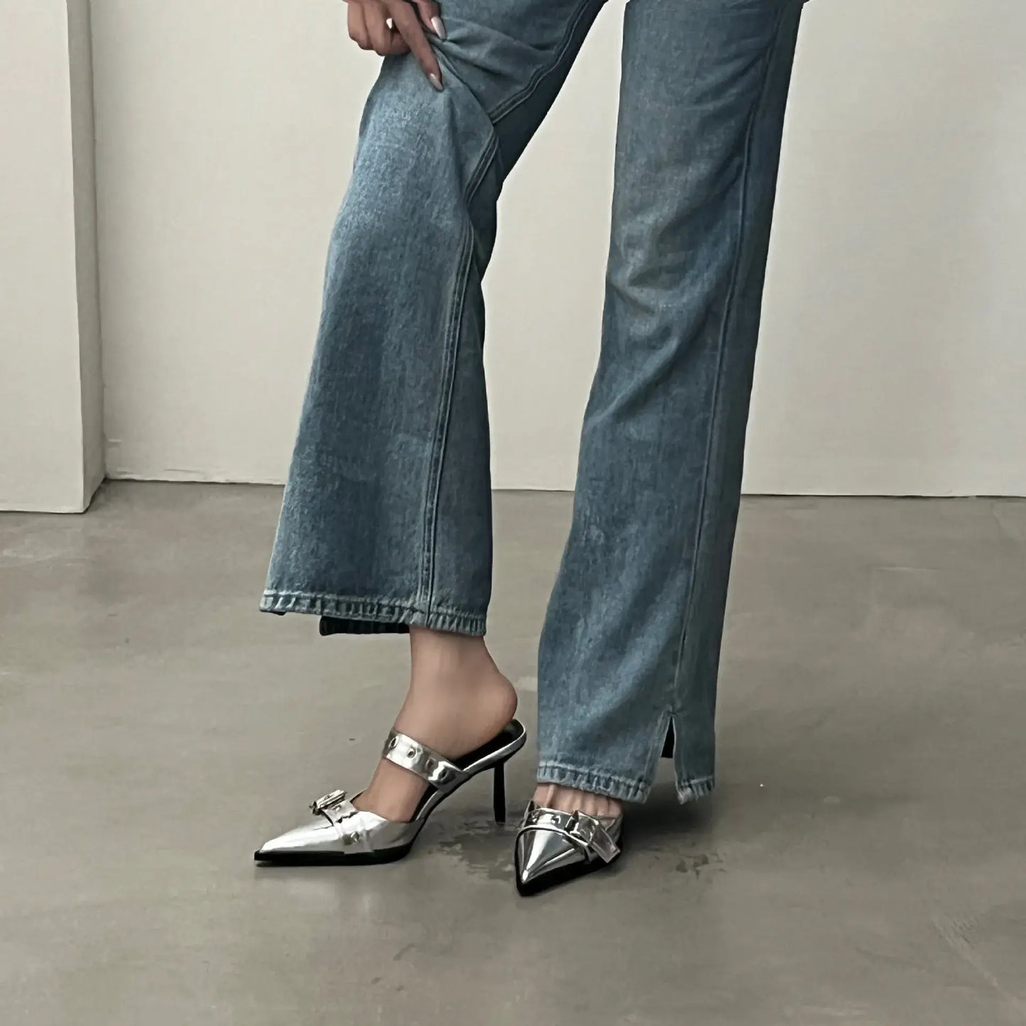 Point Toe Flare Heel Buckle Sandals - Trendsi - Flyclothing LLC