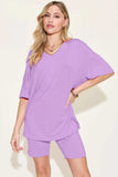 Basic Bae Bamboo Full Size V-Neck Drop Shoulder T-Shirt and Shorts Set - Trendsi - Flyclothing LLC