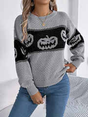 Pumpkin Round Neck Long Sleeve Sweater - Trendsi